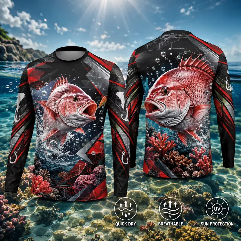 Fishing - 3D Print Casual Long Sleeve Red
